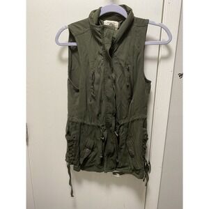 Ashley Olive Green Utility Vest Cinch Waist Zip Up‎ Small